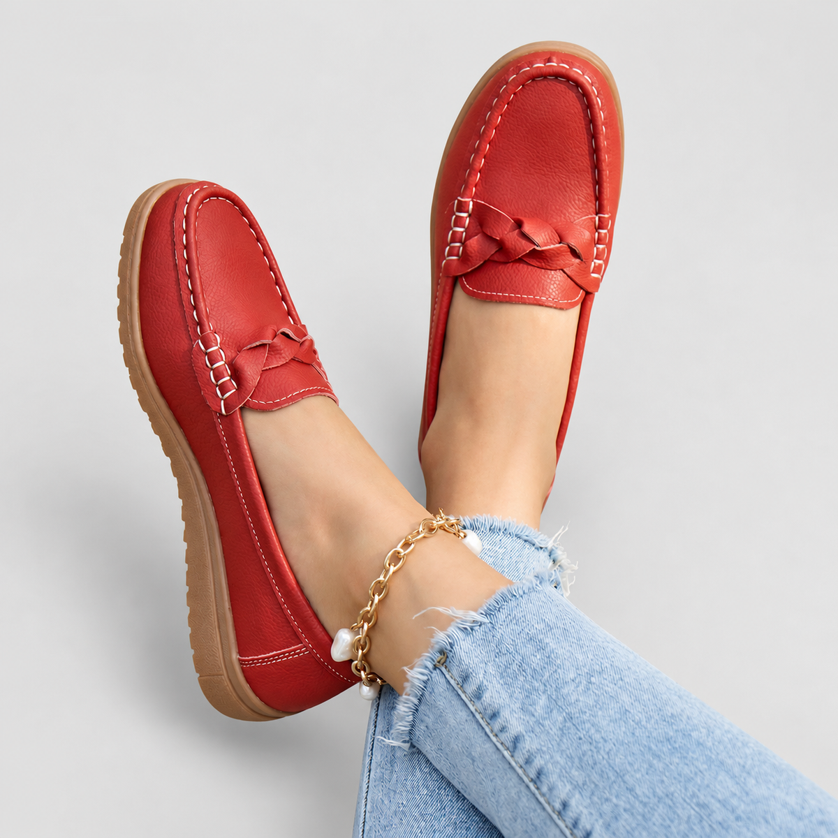 Women's Wide-Fit Slip-On Loafers in Cherry Red — view 15