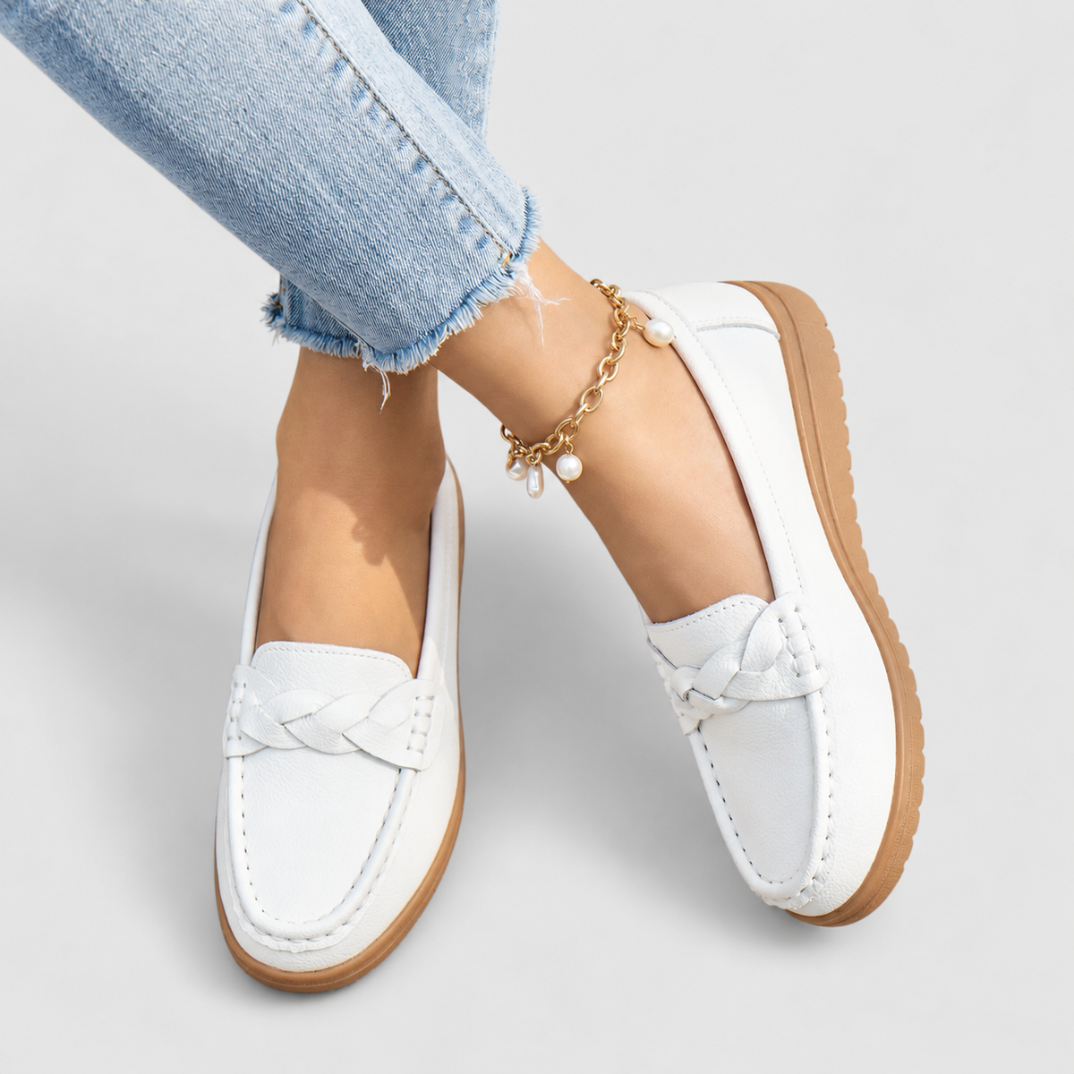 Women's Wide-Fit Slip-On Loafers in Classic White — view 16
