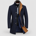 Men's Stand-Collar Overcoat with Contrast Detail in Navy Blue — view 1