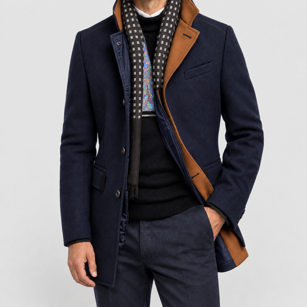 Men's Stand-Collar Overcoat with Contrast Detail — view 12