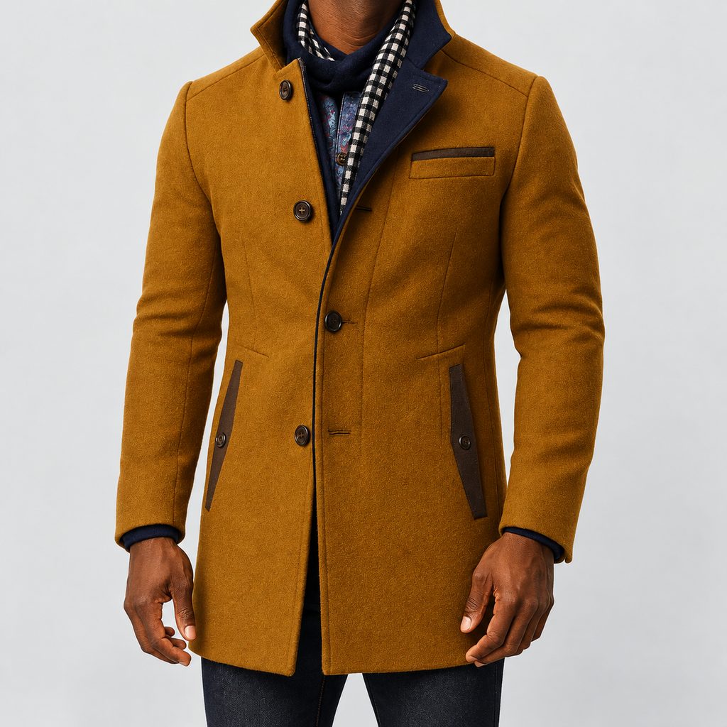 Men's Stand-Collar Overcoat with Contrast Detail — view 14