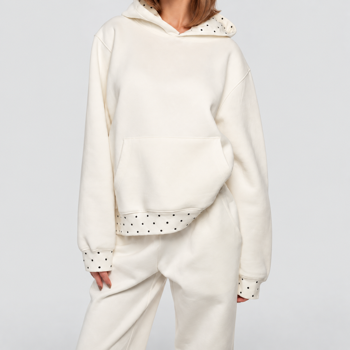 Women's Relaxed Hoodie with Polka Dot Trim — view 2