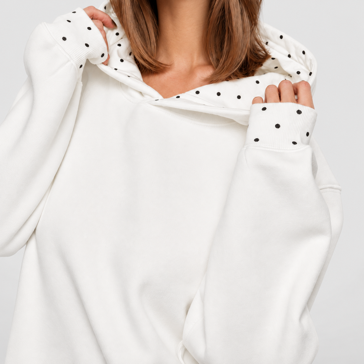 Women's Relaxed Hoodie with Polka Dot Trim — view 5