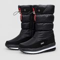 Women's Lined Winter Boots with Drawstring Cuff and Ridged Sole in Black — view 1