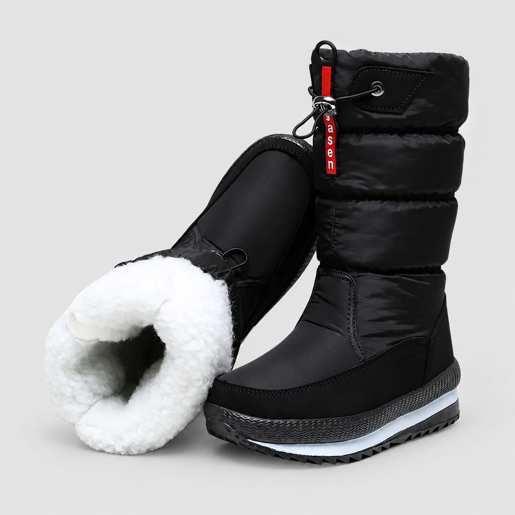 Women's Lined Winter Boots with Drawstring Cuff and Ridged Sole — view 2