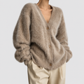 Women's V-Neck Knitted Cardigan with Button Closure in Khaki — view 1