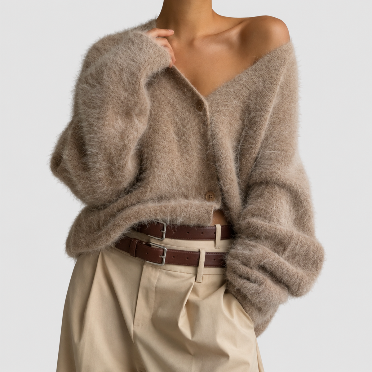 Women's V-Neck Knitted Cardigan with Button Closure — view 2