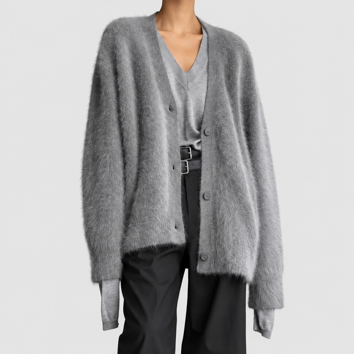 Women's V-Neck Knitted Cardigan with Button Closure — view 5