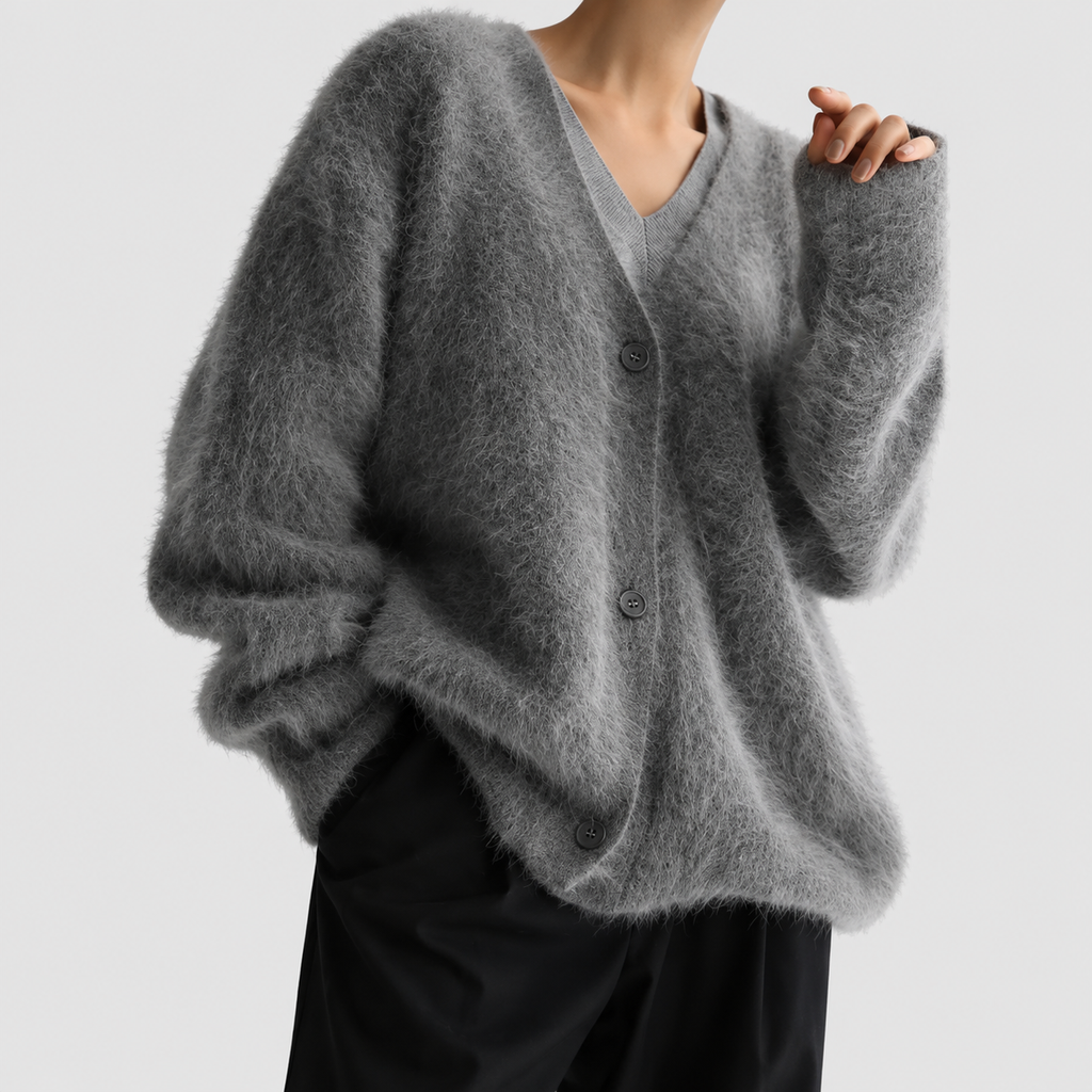 Women's V-Neck Knitted Cardigan with Button Closure — view 6