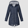 Women's Hooded Jacket with Striped Lining and Drawstring Waist in Navy blue — view 1