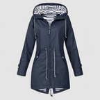 Women's Hooded Jacket with Striped Lining and Drawstring Waist in Navy blue — view 1