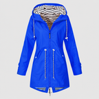 Women's Hooded Jacket with Striped Lining and Drawstring Waist in Bright blue — view 5