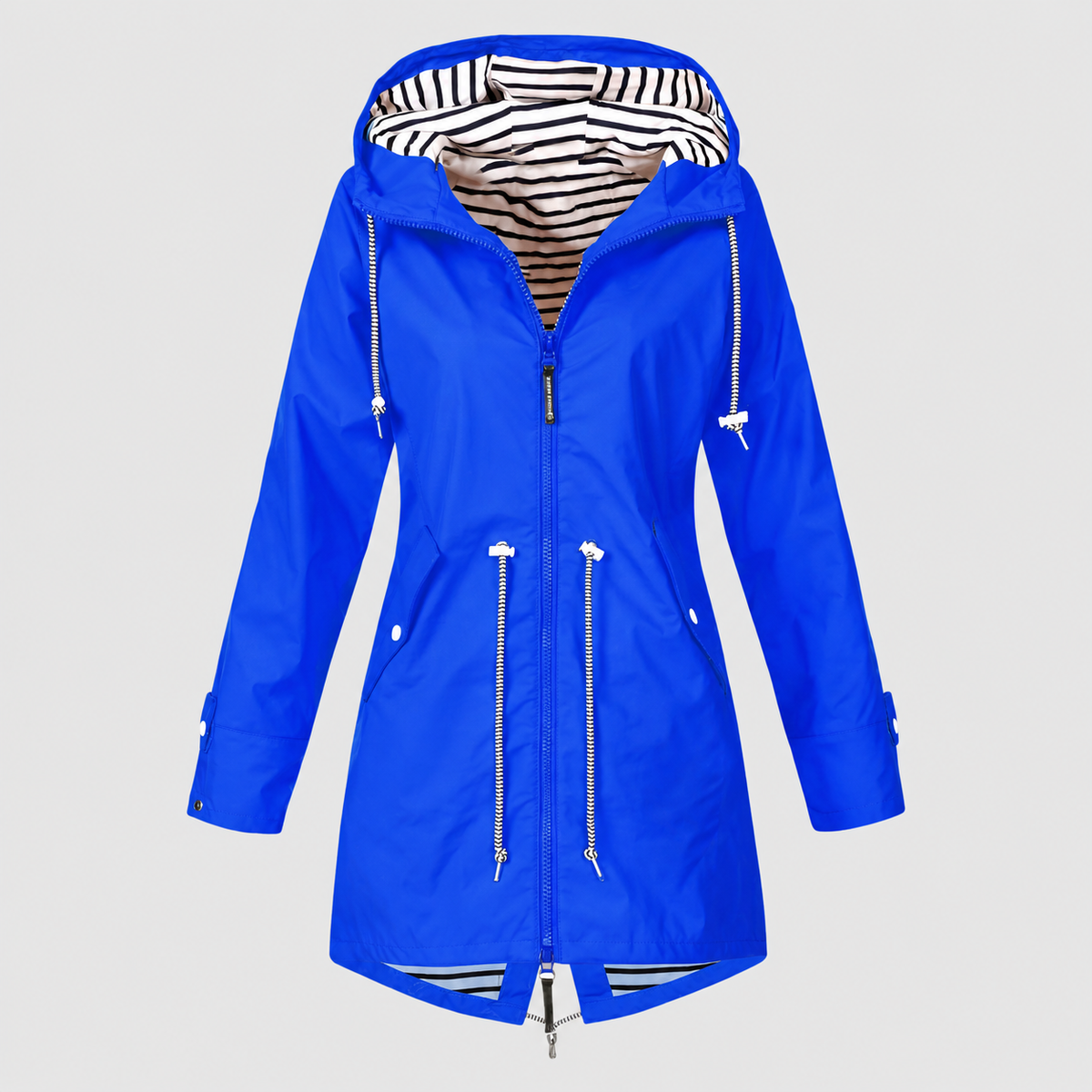 Women's Hooded Jacket with Striped Lining and Drawstring Waist in Bright blue — view 5