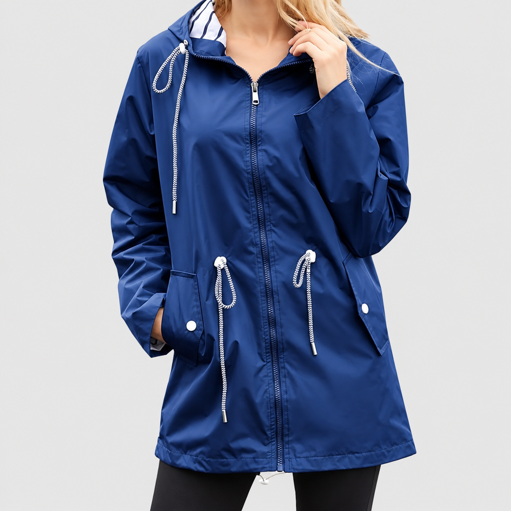 Women's Hooded Jacket with Striped Lining and Drawstring Waist — view 7