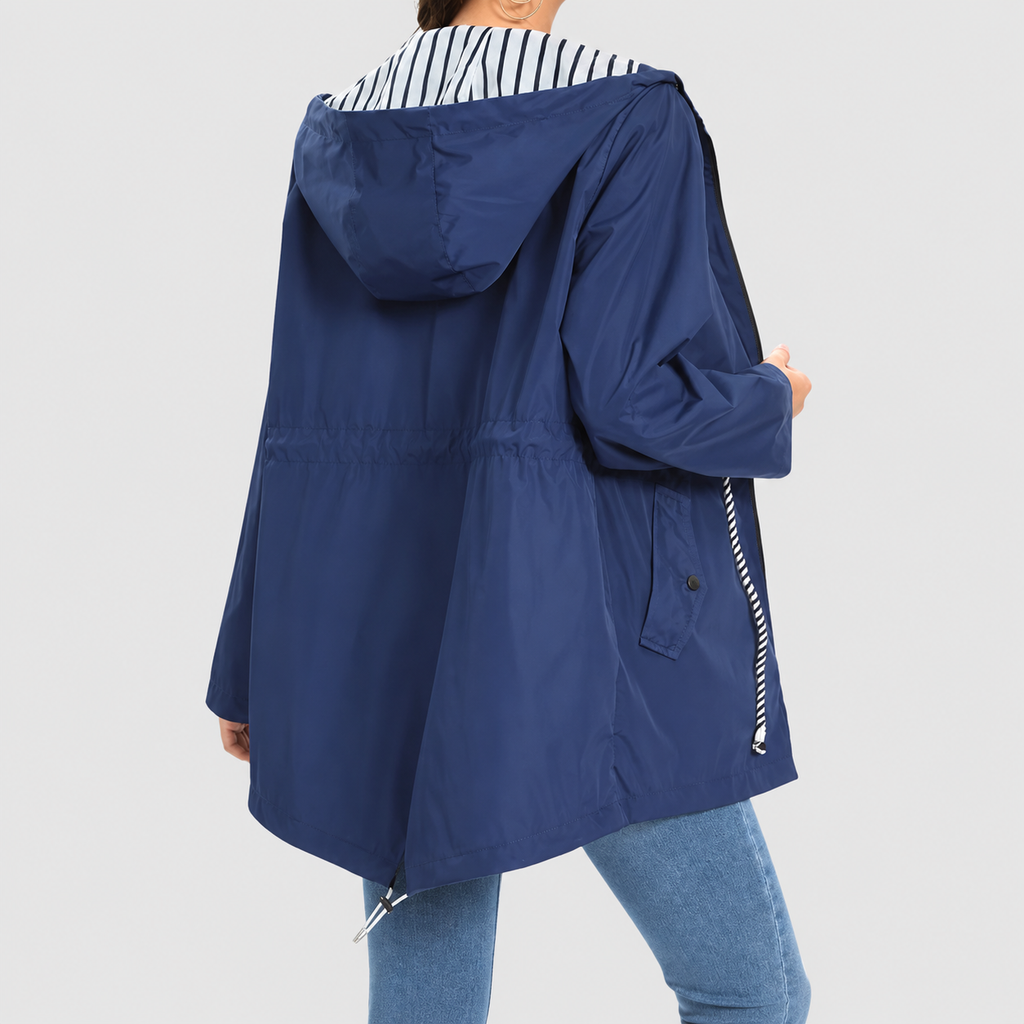 Women's Hooded Jacket with Striped Lining and Drawstring Waist — view 9