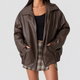 Delphine | Women's Leather-Look Bomber Jacket with Zip Front and Elasticated Waist