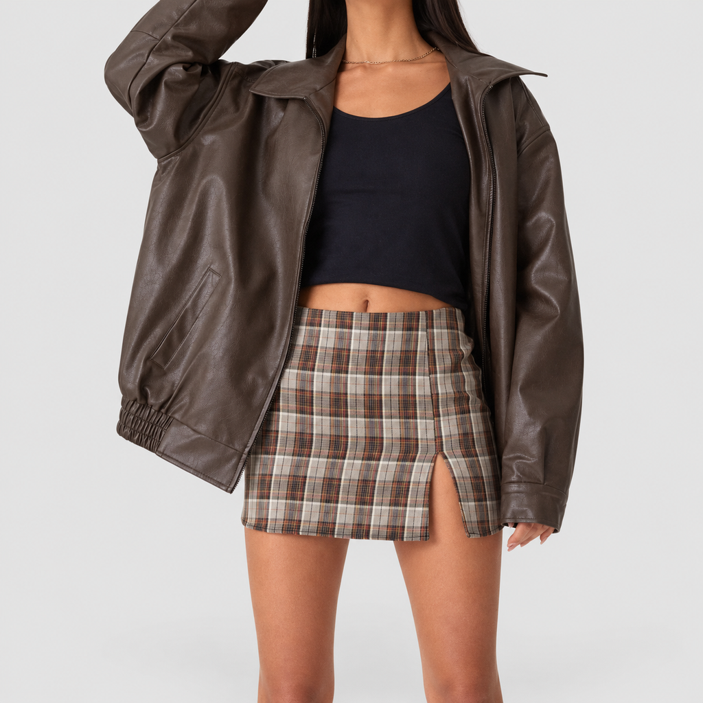 Women's Leather-Look Bomber Jacket with Zip Front and Elasticated Waist — view 2