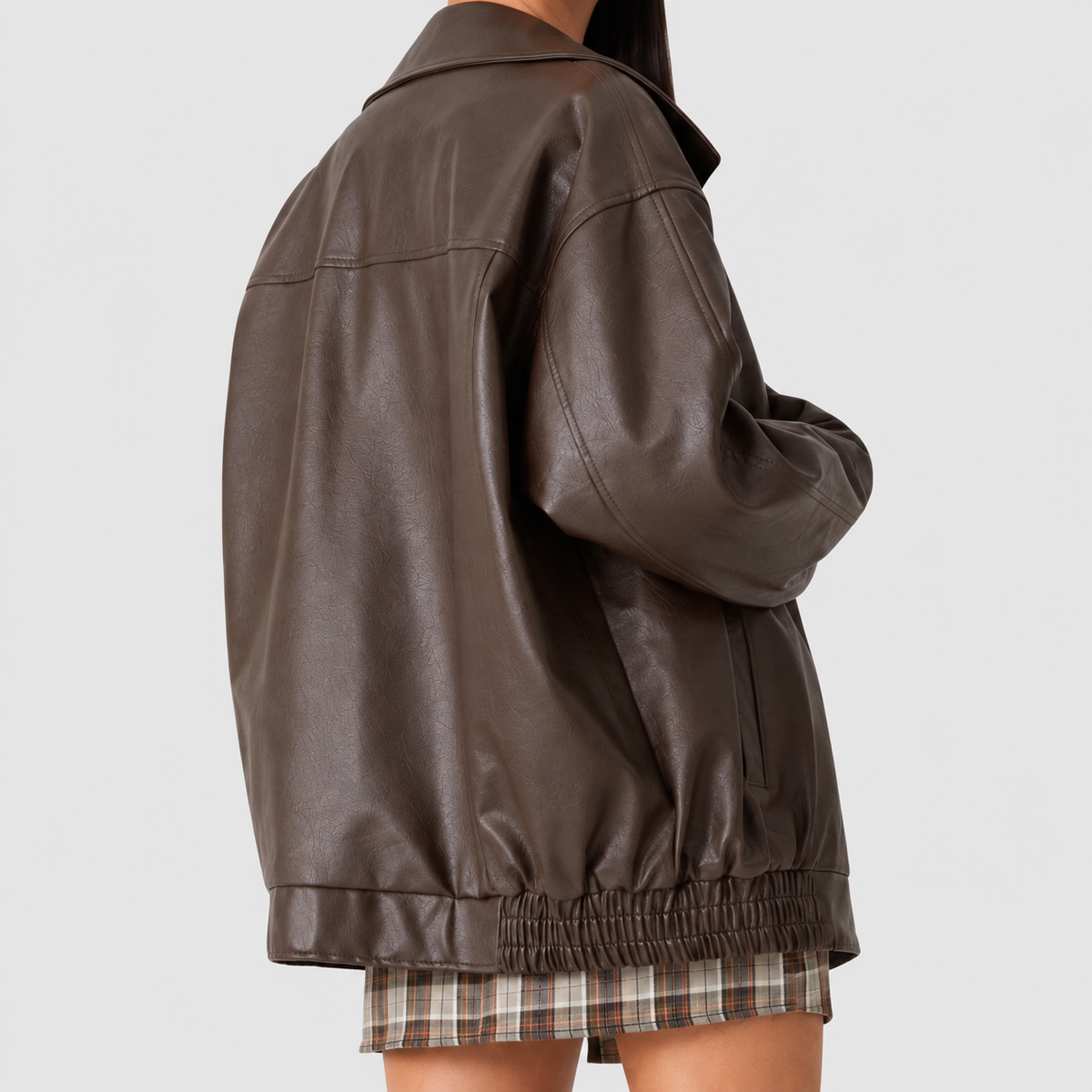 Women's Leather-Look Bomber Jacket with Zip Front and Elasticated Waist — view 4