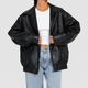 Delphine | Women's Leather-Look Bomber Jacket with Zip Front and Elasticated Waist