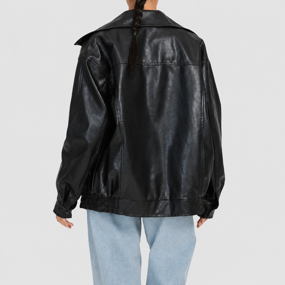Women's Leather-Look Bomber Jacket with Zip Front and Elasticated Waist — view 6