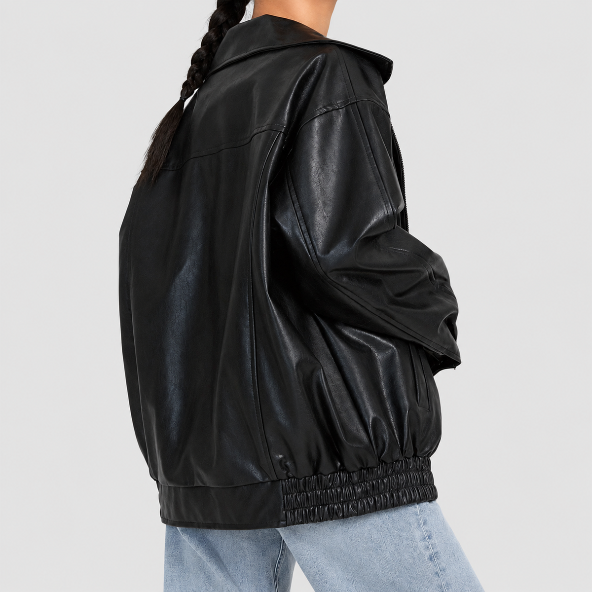 Women's Leather-Look Bomber Jacket with Zip Front and Elasticated Waist — view 8