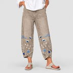 Women's Casual Embroidered Trousers with Pockets in Khaki — view 1