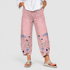 Women's Casual Embroidered Trousers with Pockets in Pink — view 2
