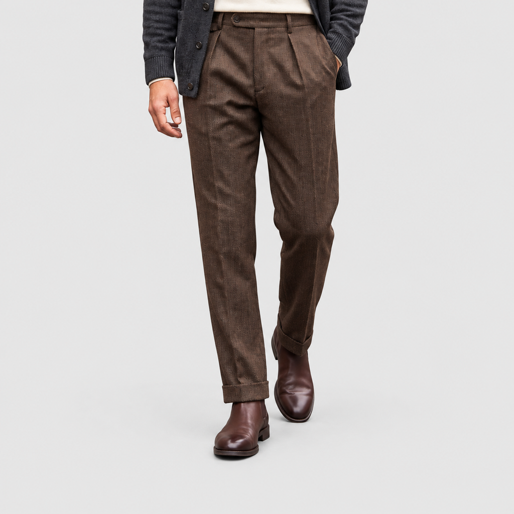 Men's Herringbone Pleated Straight-Leg Trousers — view 2