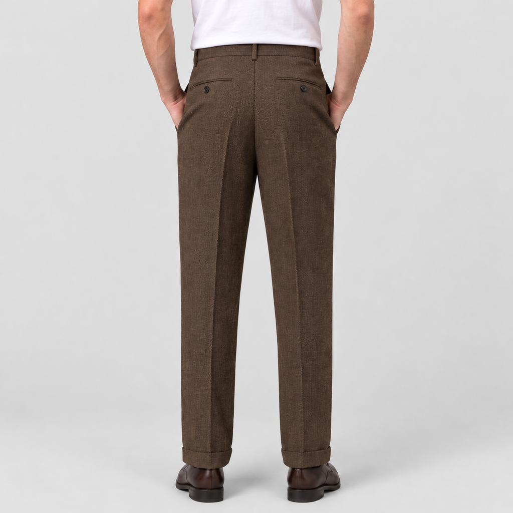 Men's Herringbone Pleated Straight-Leg Trousers — view 4