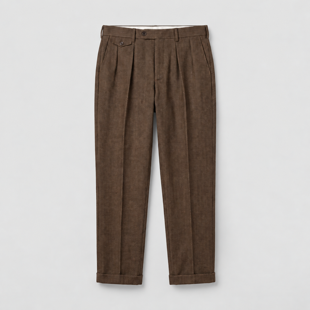 Men's Herringbone Pleated Straight-Leg Trousers — view 6