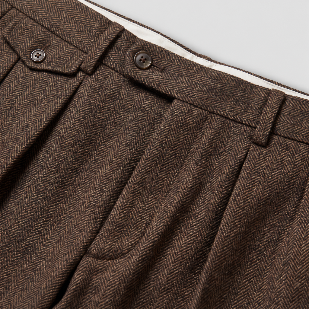 Men's Herringbone Pleated Straight-Leg Trousers — view 7