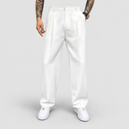 Men's Straight-Leg Casual Trousers with Belt Loops in White — view 3