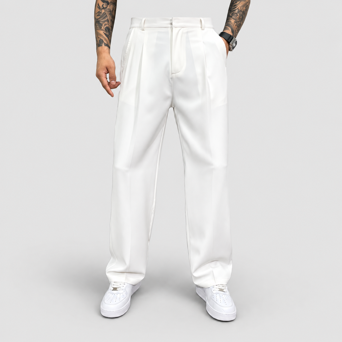 Men's Straight-Leg Casual Trousers with Belt Loops in White — view 3
