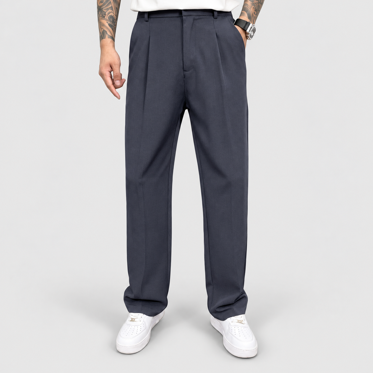 Men's Straight-Leg Casual Trousers with Belt Loops in Grey — view 4