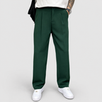 Men's Straight-Leg Casual Trousers with Belt Loops in Dark Green — view 5