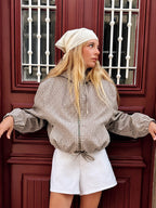 Dilys | Women's Cropped Check Jacket with Hood and Zip