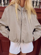 Dilys | Women's Cropped Check Jacket with Hood and Zip