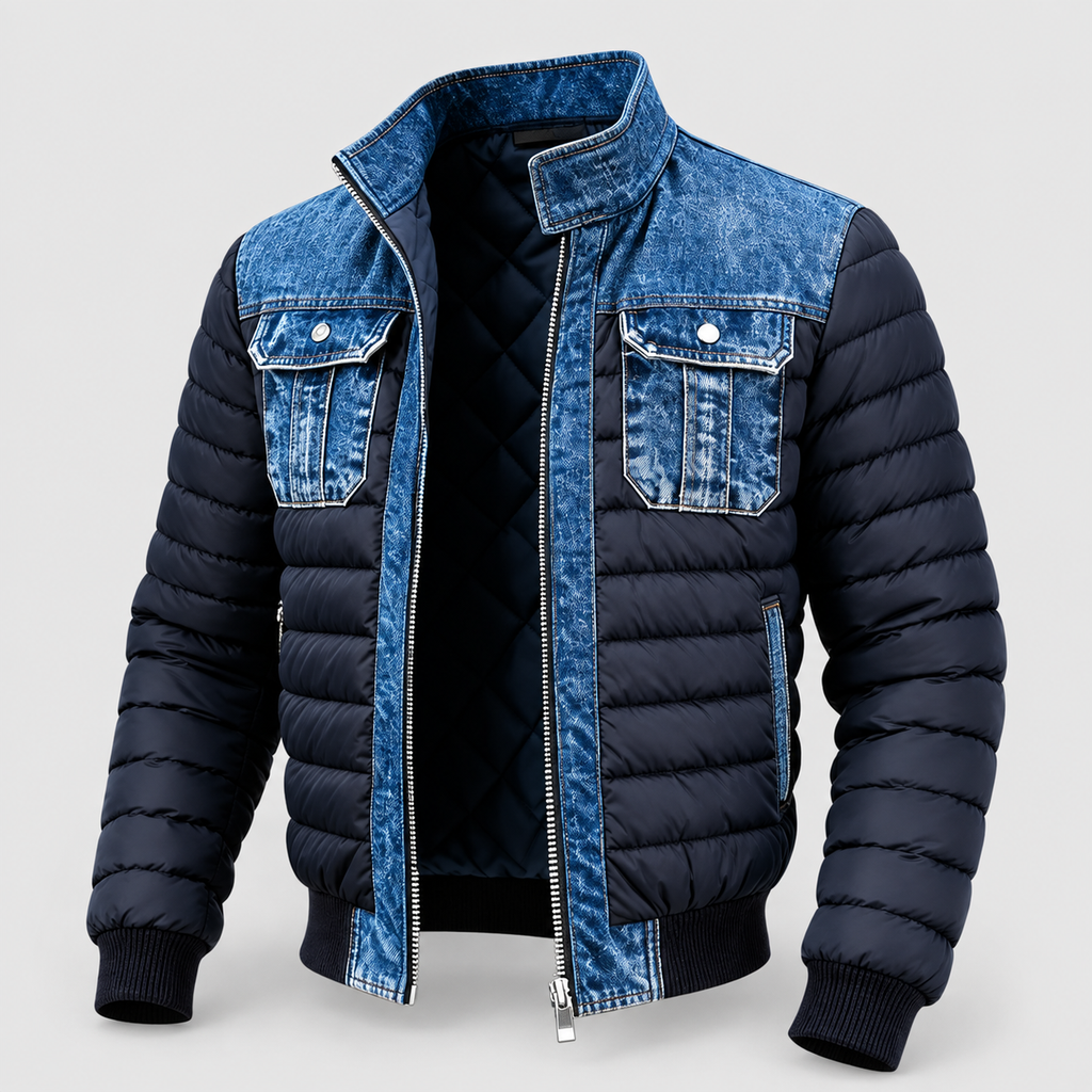 Men's Quilted Denim Jacket in Blue — view 1