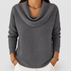 Women's Waffle Knit Jumper with Cowl Neck in Grey — view 4
