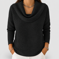 Women's Waffle Knit Jumper with Cowl Neck in Black — view 5