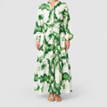 Women's Long-Sleeve Tie-Waist Tiered Maxi Dress in Floral — view 1