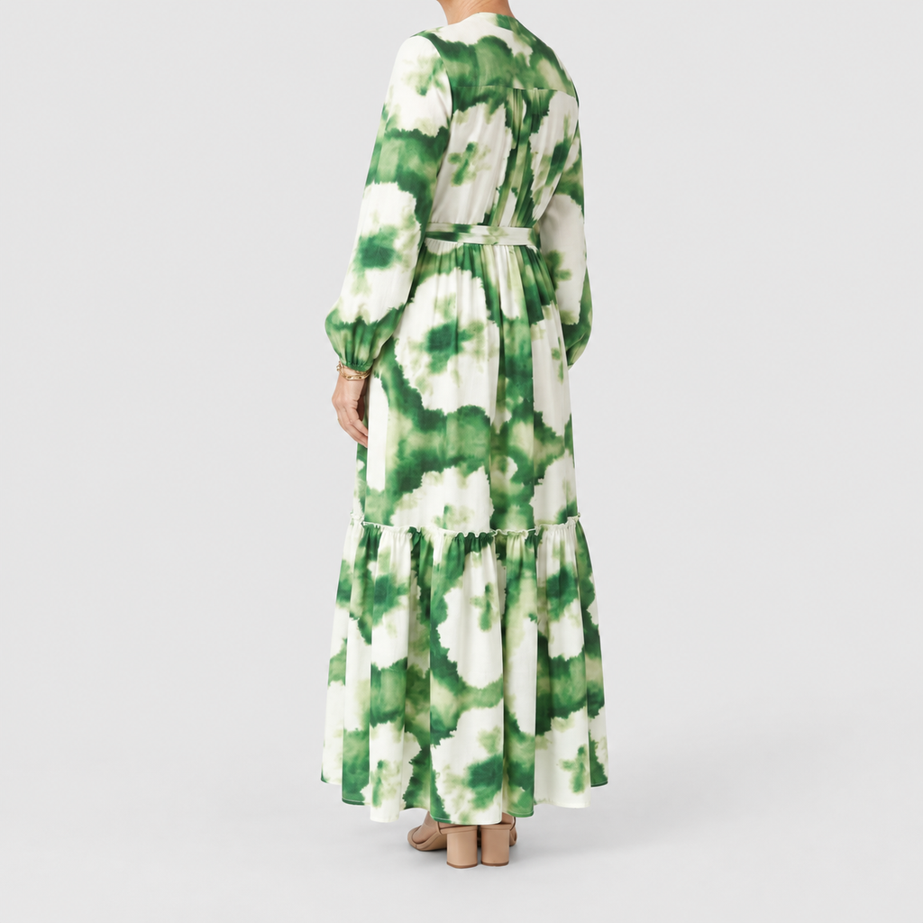 Women's Long-Sleeve Tie-Waist Tiered Maxi Dress — view 2