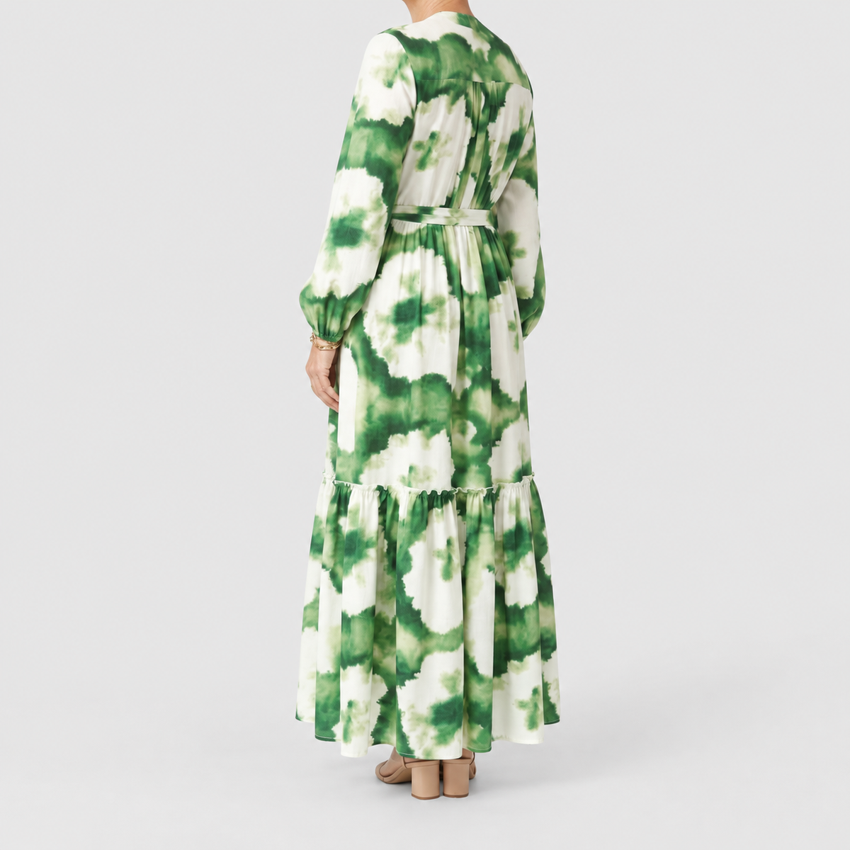 Women's Long-Sleeve Tie-Waist Tiered Maxi Dress — view 2