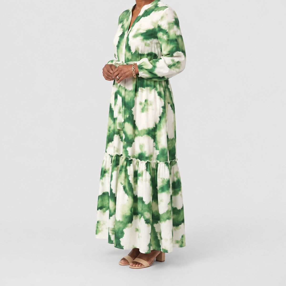 Women's Long-Sleeve Tie-Waist Tiered Maxi Dress — view 3