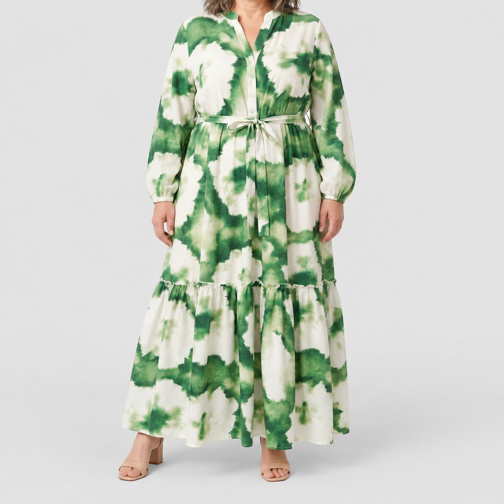 Women's Long-Sleeve Tie-Waist Tiered Maxi Dress — view 4