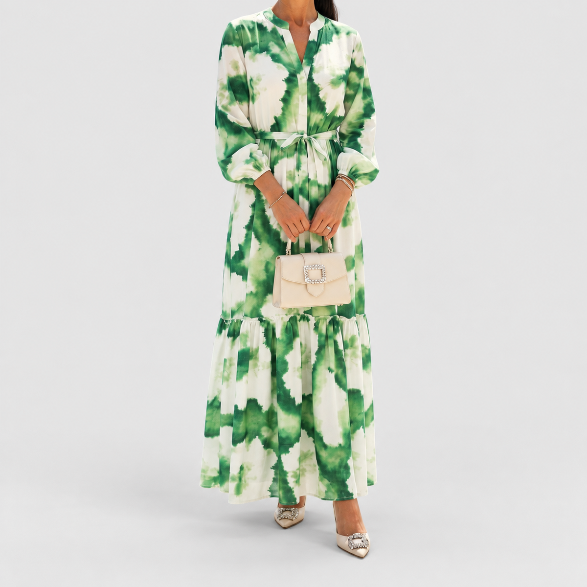 Women's Long-Sleeve Tie-Waist Tiered Maxi Dress — view 5
