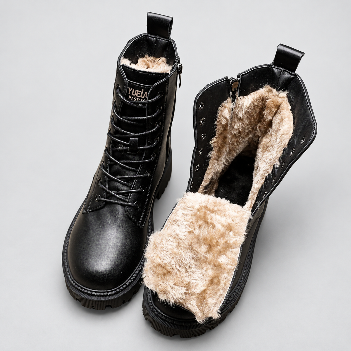 Women's Plush-Lined Lace-Up Combat Ankle Boots — view 1
