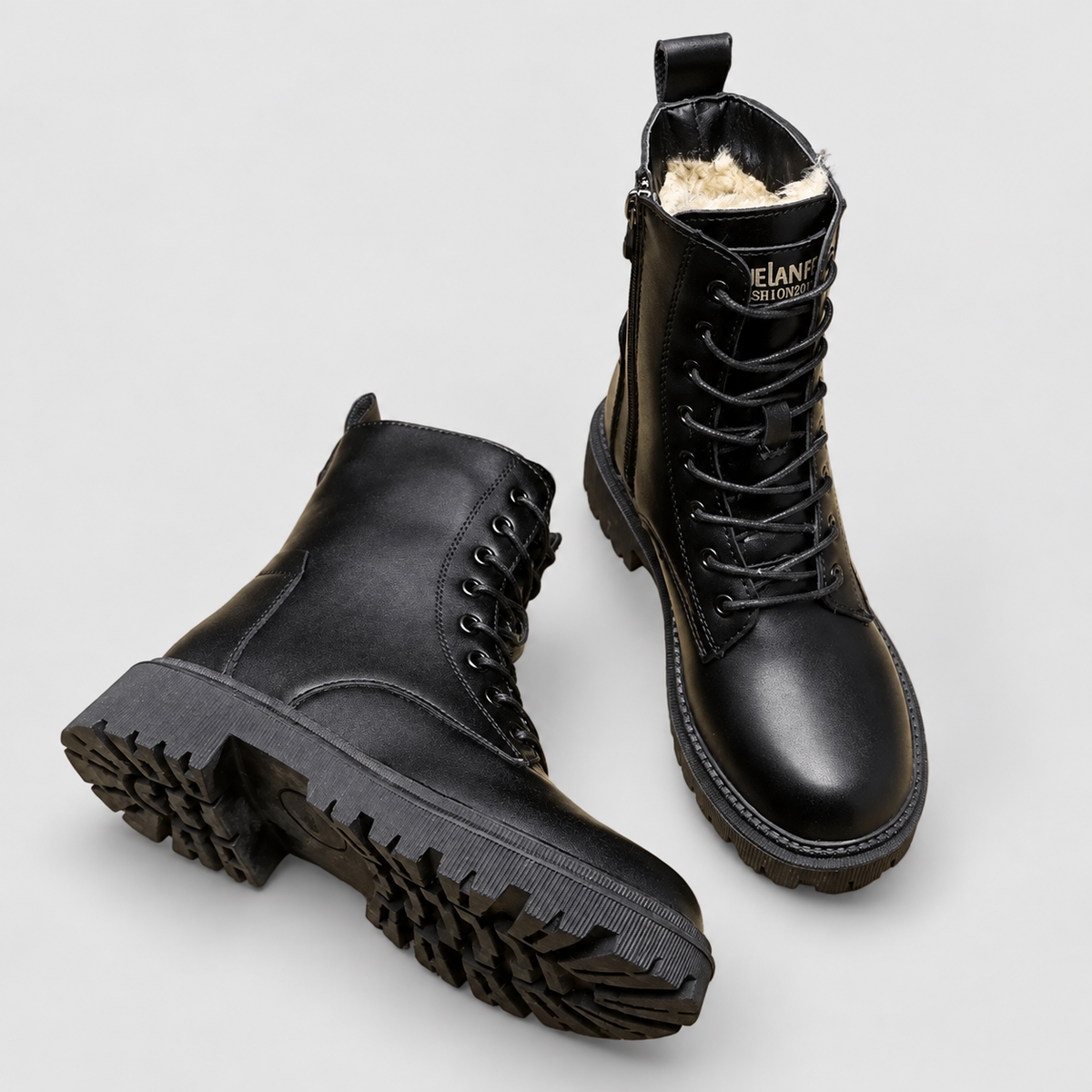 Women's Plush-Lined Lace-Up Combat Ankle Boots — view 2