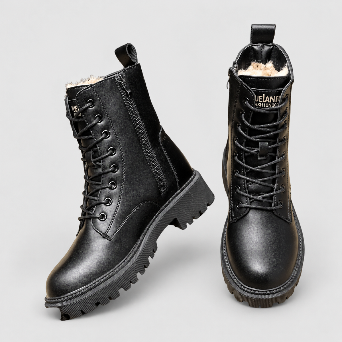 Women's Plush-Lined Lace-Up Combat Ankle Boots — view 3