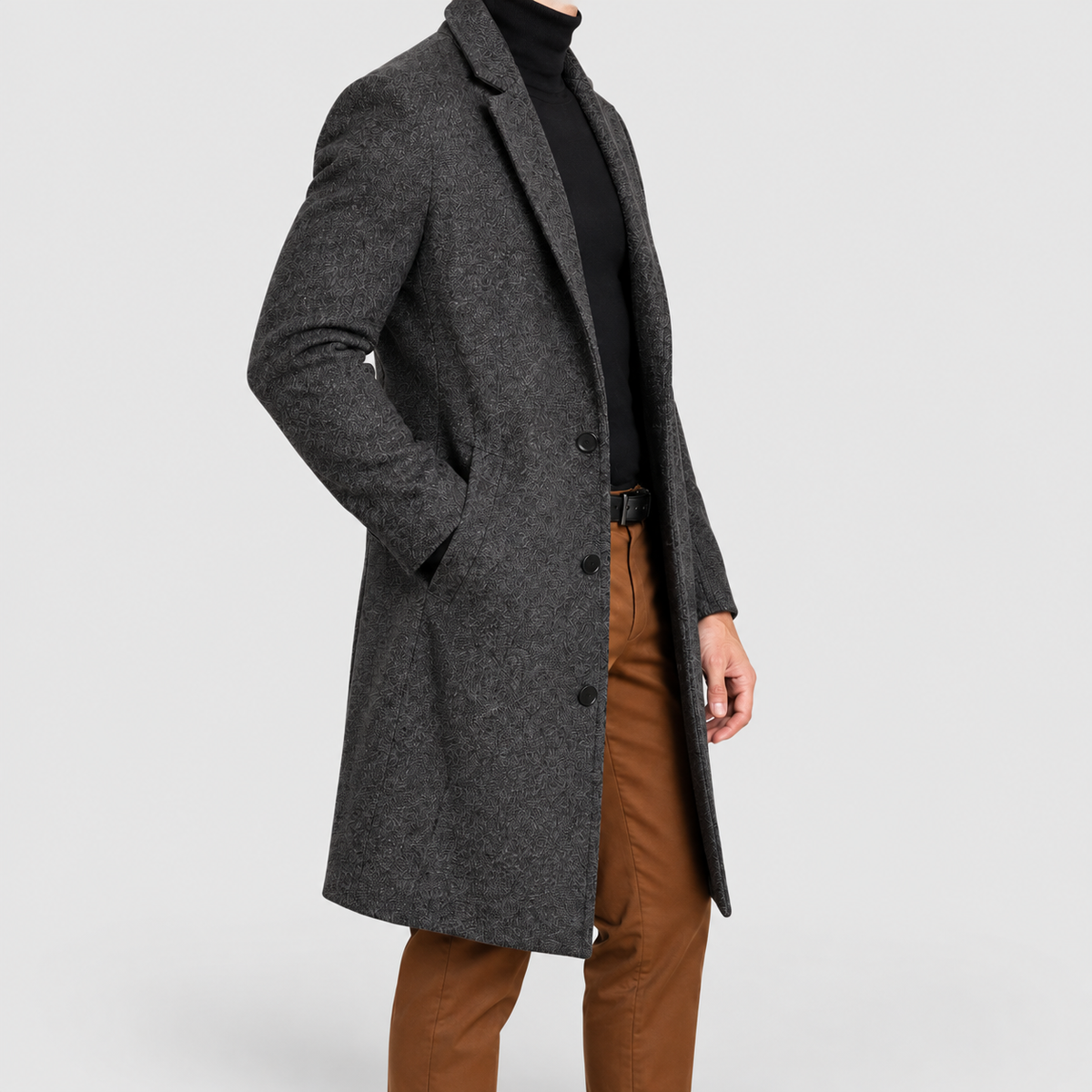 Men's Single-Breasted Overcoat with Notch Lapels — view 2